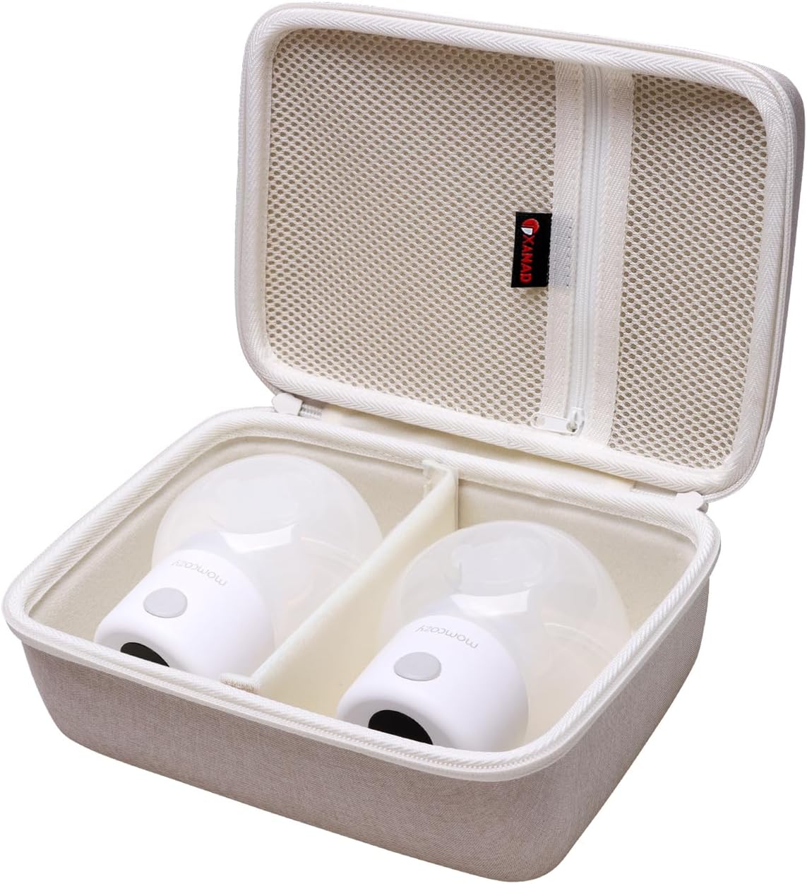 XANAD Wearable Breast Pump Bag Carrying Case Compatible with Momcozy/Eufy Breast/Paruu/Nenesupply/Willow/Medela/Bluefair Wearable Breast Pump, Travel Pumping Bag(Holds 2), Cream