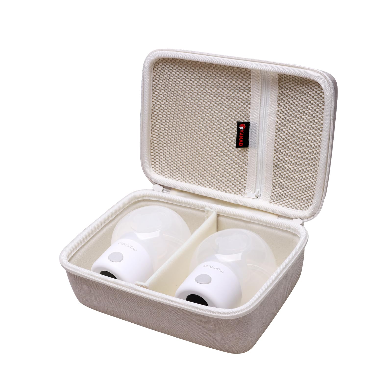 XANAD Wearable Breast Pump Bag Carrying Case Compatible with Momcozy/Eufy Breast/Paruu/Nenesupply/Willow/Medela/Bluefair Wearable Breast Pump, Travel Pumping Bag(Holds 2), Cream