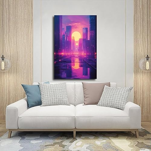 Miniatura 5 de Synthwave Aesthetic Wall Print  Vaporwave Inspired Urban Art, Purple & Orange Neon Poster for Modern Home Decor Poster Print Decorative Painting