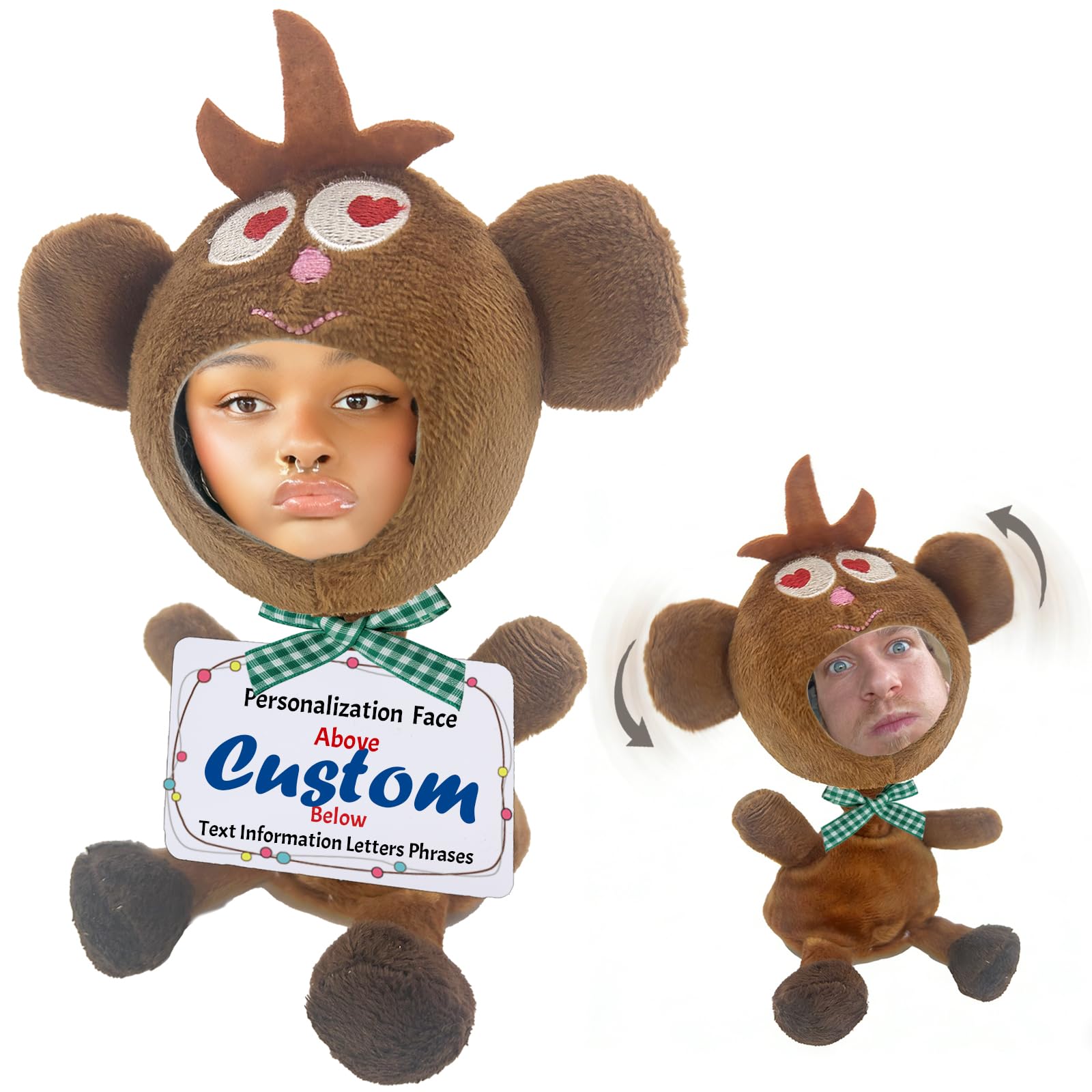 Coregiftr Custom Plush Bobblehead for Car Dashboard - Personalization 3D Face Dashboard Decor with Adhesive Tab, Cute Desktop Ornament