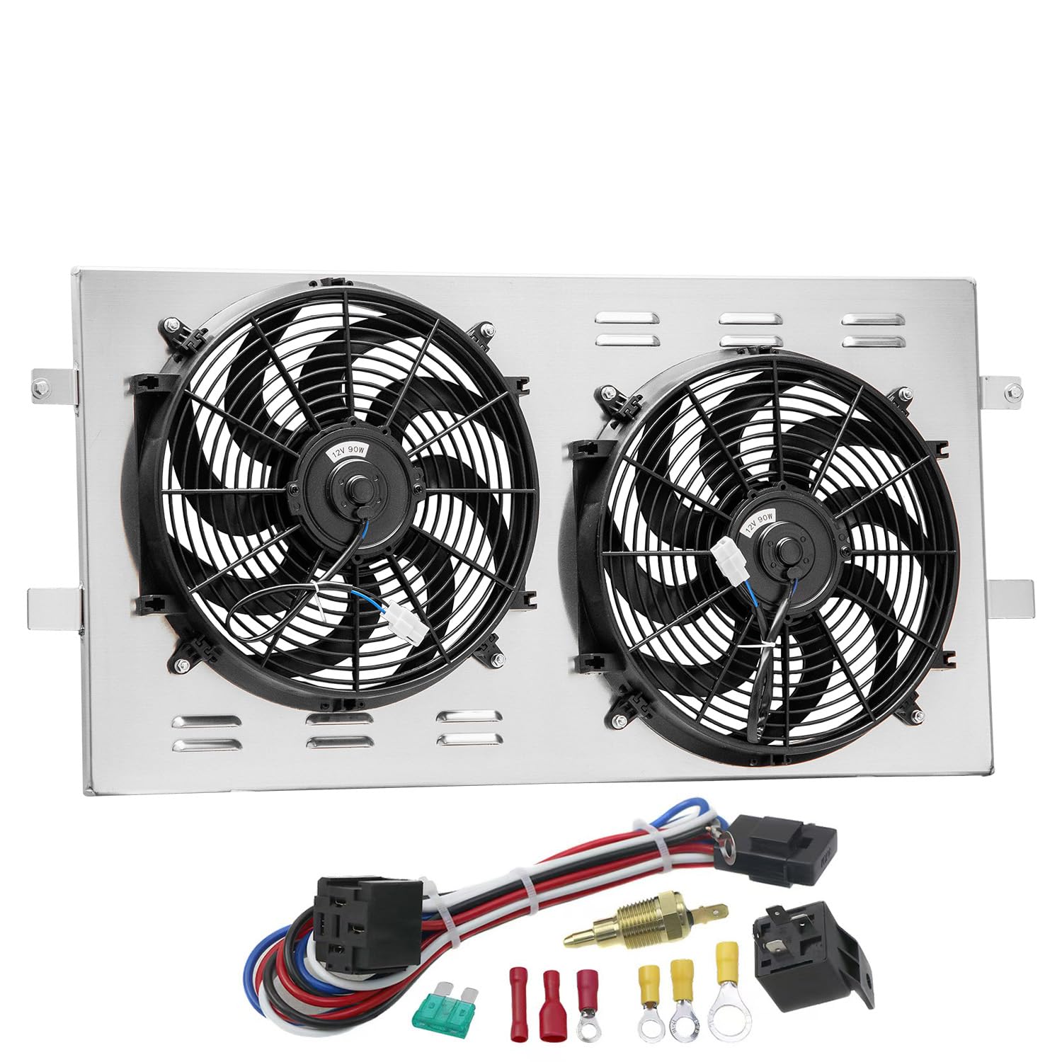 KUUHLERSAT All Aluminum Radiator Shroud Electric Fan Realy Kit Replacement for 1999-2014 2013 2012 2010 2009 2008 2007 2006 2005 2004 2003 2002 2001