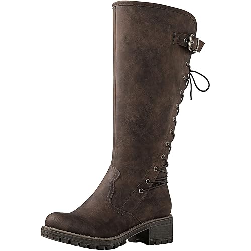 GLOBALWIN Women's Lace Up Back Knee High Fashion Boots