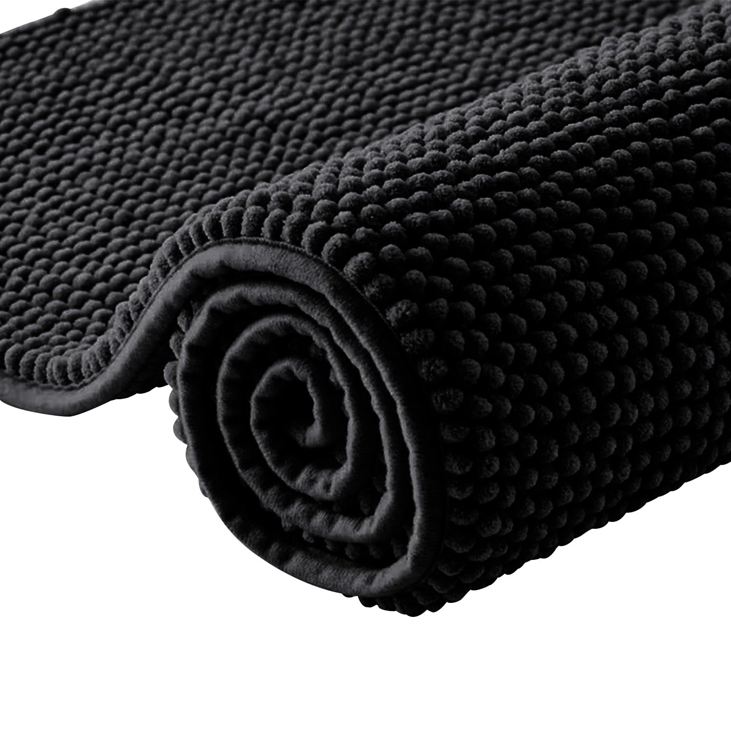 Moonlight Bedding Bath Mat Non Slip Anti Mould - Chenille Shower Mat Black 40 x 60 cm Super Absorbent Bathroom Mat Machine Washable Extra Soft Fluffy Bathmat