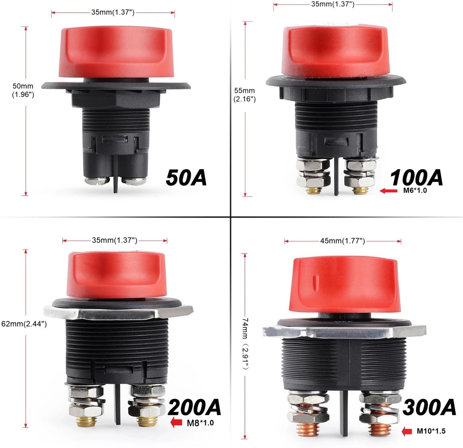 DC 12V 50A 100A 200A 300A Car Switch Disconnector – Power Isolator Cut Off Switch Kit fit for Truck Car Motorcycle Boat RV Marine | Heavy Duty Master Kill Switch(100A)