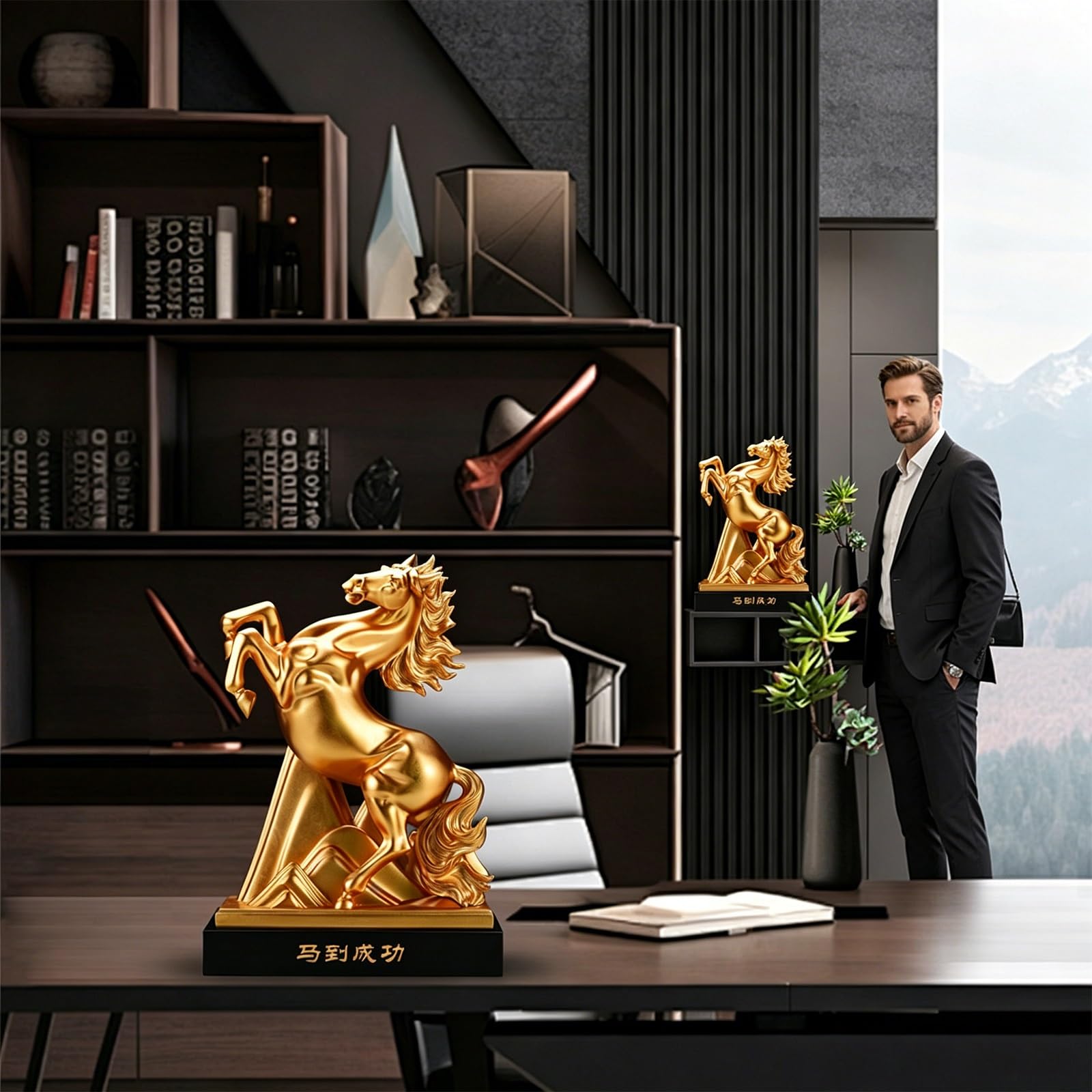 ZłOta Statua Konia Feng Shui, żYwiczna Figurka Konia Hodowlanego ZapewniająCa Sukces, Dobrobyt, Ozdoba Zodiaku ZapewniająCa Bogactwo Zawodowe i SzczęśCie