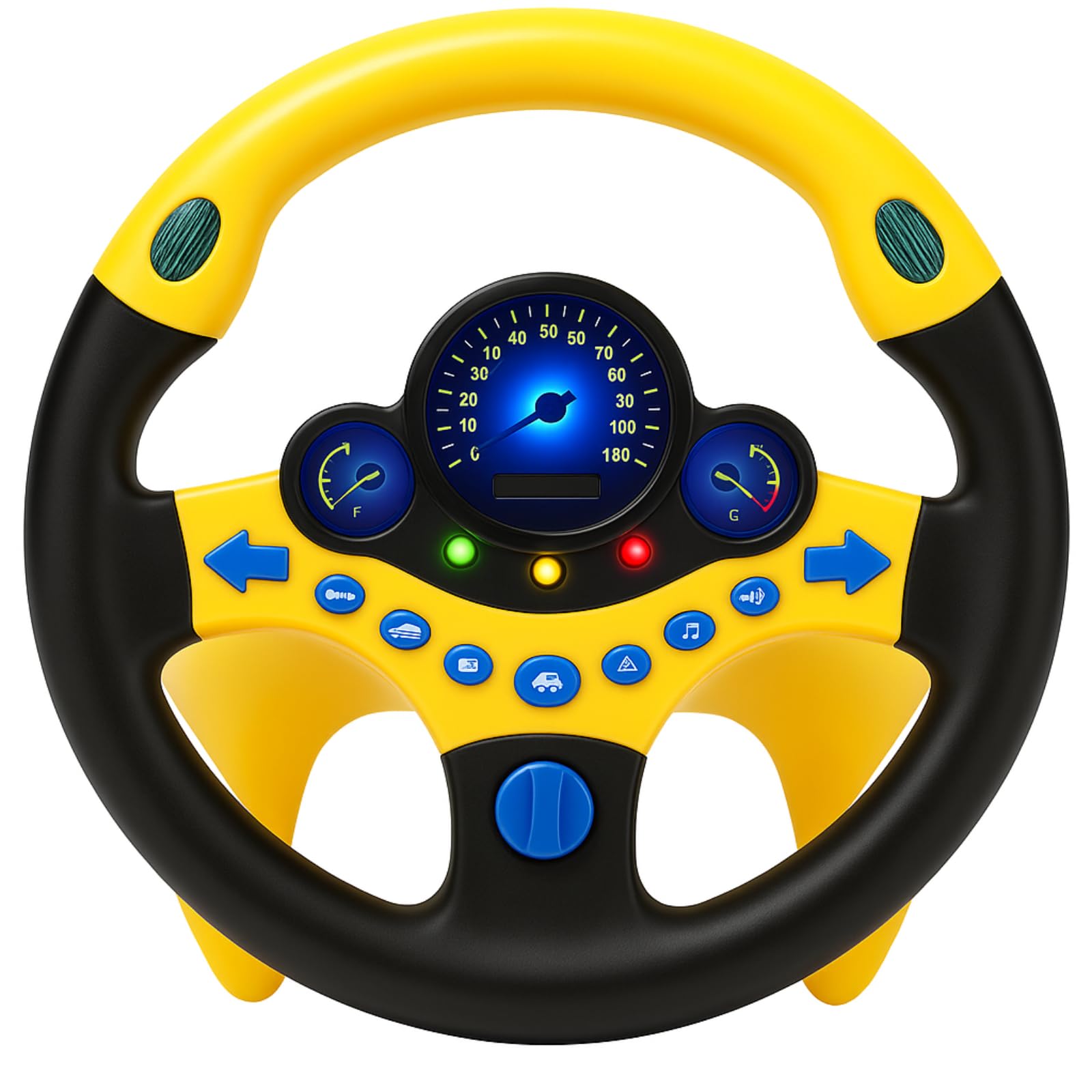 Handle Toy, Adjustable Volume, Realistic Sound, Stroller, Drive, Steering Passenger Seat (Yellow) | 吸盤+強力両面テープで冷蔵庫・車内・床など好きな場所に固定OK。サイレン音や光るランプでリアルなドライブごっこを演出。指先・聴覚の発達を促す知育玩具としても人気です。