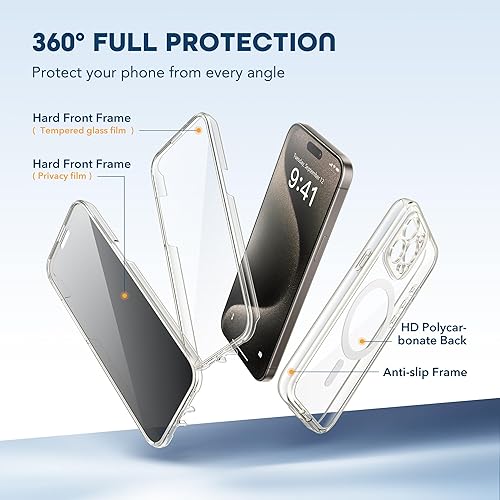 Miniatura 3 de TIESZEN Funda magnética para iPhone 15 Pro Max, diseño a prueba de polvo compatible con MagSafe, protector de pantalla de vidrio templado 9H