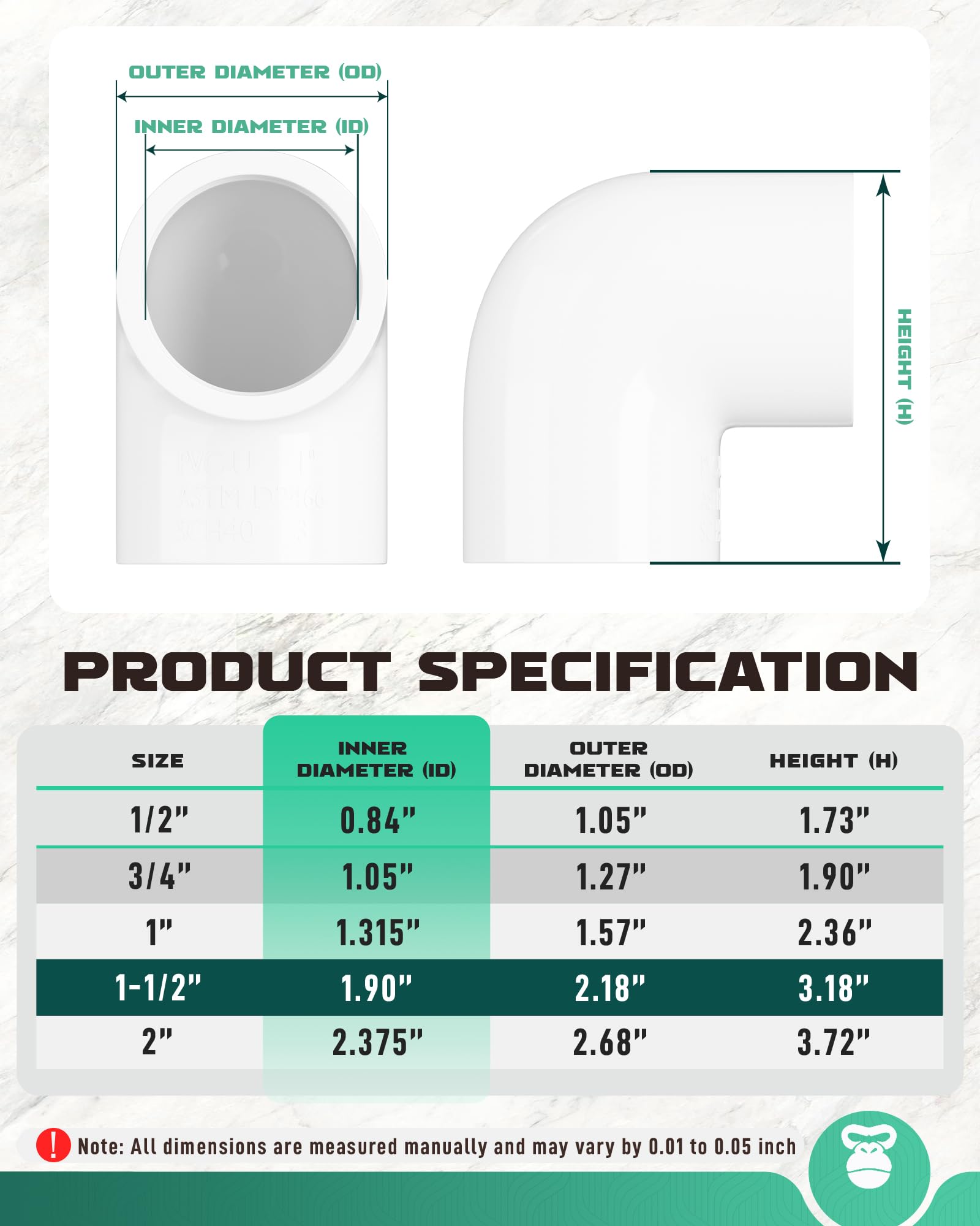 Raccords de tuyau coudés à 90 degrés de 3,8 cm (douille x douille), 10 raccords de tuyau en PVC à 2 voies robustes à angle droit pour créations en PVC, adaptateur de couplage en PVC annexe 40.