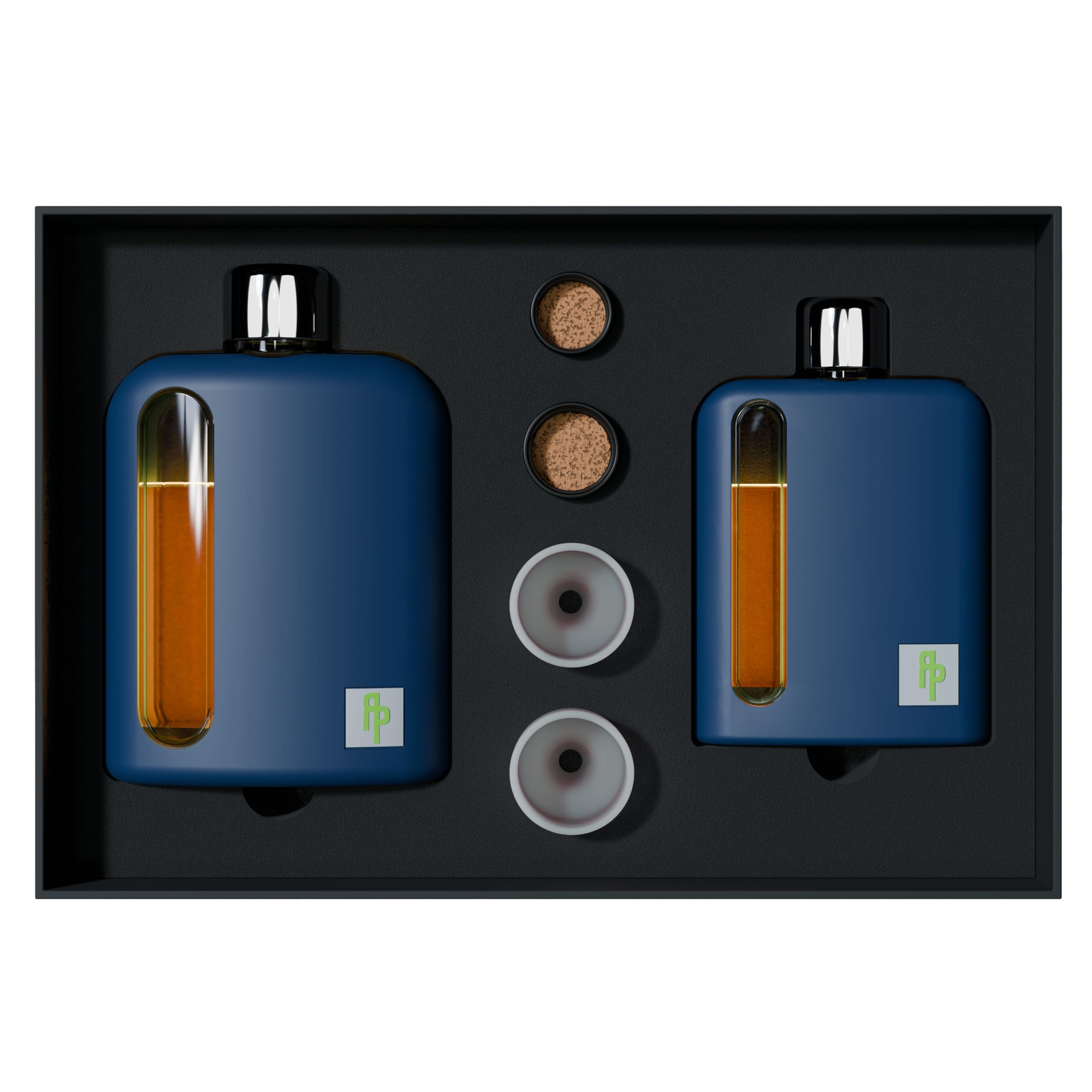 Ragproper Modern Glass Hip Flask for Men | Cork & Silicone Lid Liners | Firm Grip | Curved Edges | Durable Silicone Covered Flask for Whiskey | Liquor | Sprits | 100ml Single+ 240ml Double | Blue