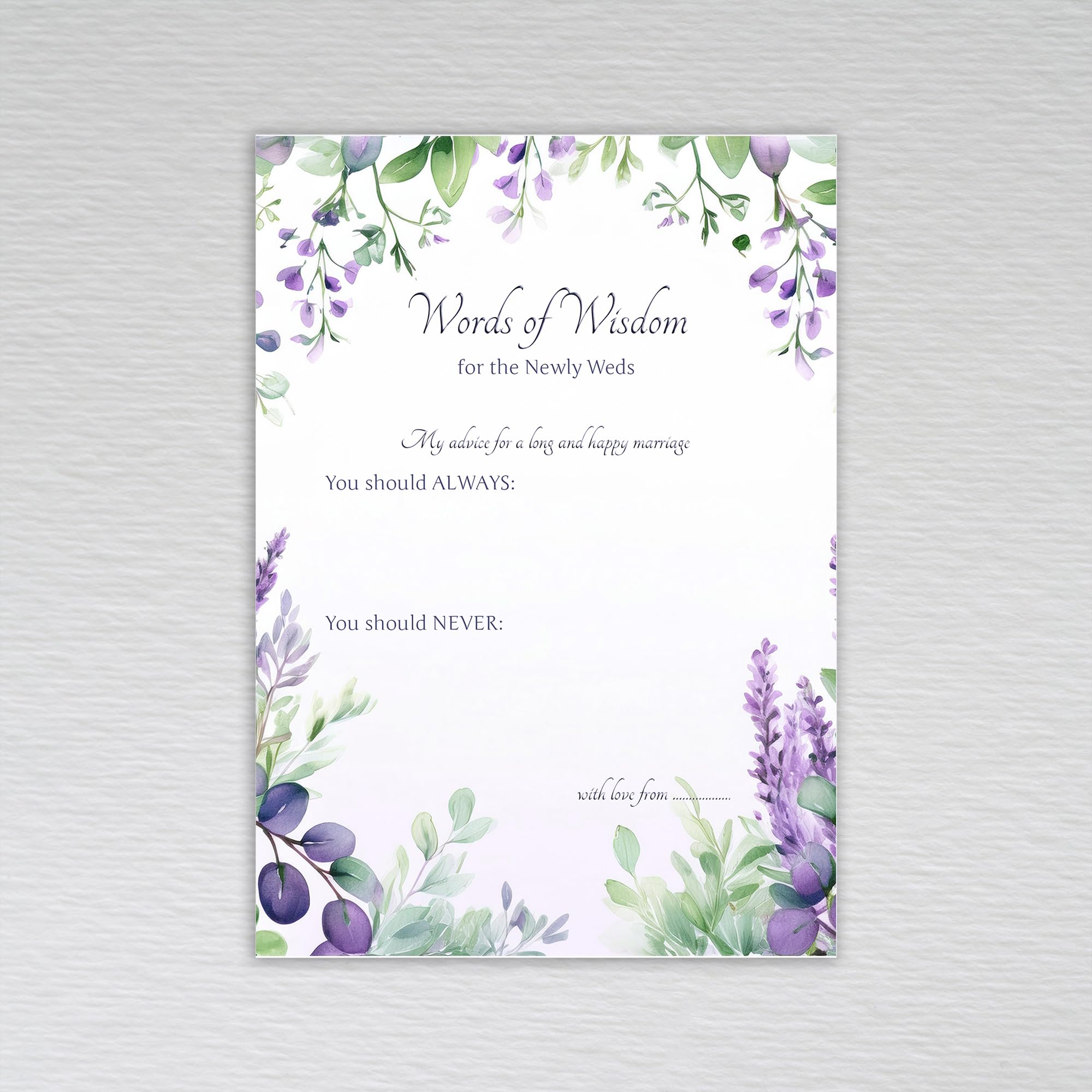 Webspectations Lavender and Eucalyptus Table Trivia Wedding Icebreaker Table Favours Wildflower Botanical - Lavender and Eucalyptus Wedding Trivia (Pack of 50 without Envelopes)