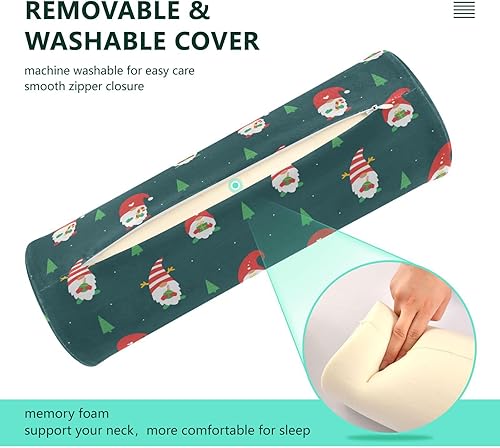 Miniatura 4 de Christmas Gnomes Green Bolster Pillow for Legs Firm Neck Roll Pillow Memory Foam Round Pillow for Neck Cylinder Pillow Long Pillow Neck