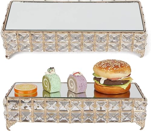 Miniatura 9 de Soporte rectangular para tartas de hierro, cristal forjado chapado en oro, postre de queso, magdalena, bandeja de postre de frutas para el hogar,
