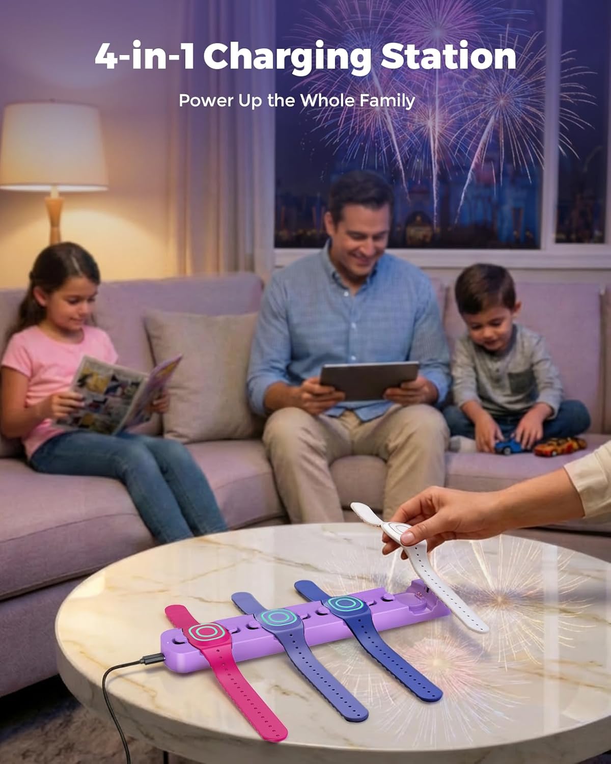 Doohoeek Charging Station for MagicBand+ Plus Magic Band, 4-in-1 Charger Portable for Disneyland MagicBand Plus, 90 Min Full Charging Dock for Magic Band+ Disney-World Family (Purple, 4-Slot)