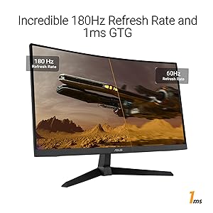 ASUS TUF Gaming 27 1080P Curved Monitor (VG27VQ3B) Full HD, 180Hz, 1ms, Extreme Low Motion Blur Sync, FreeSync, 1500R Curvature, Eye Care, 90% DCI-P3, DisplayWidget, 3 yr Warranty