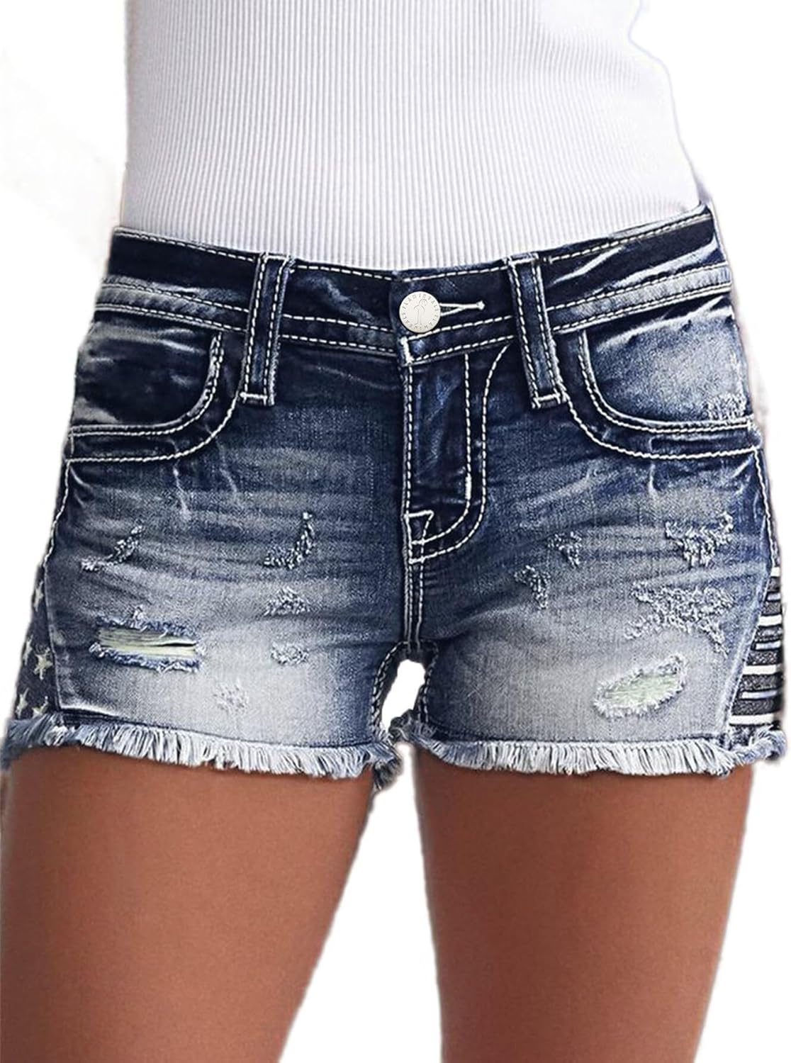 Flamingals Jean Shorts for Women Ripped Denim Low Waist Distressed Raw Hem Skinny Stretchy Shorts