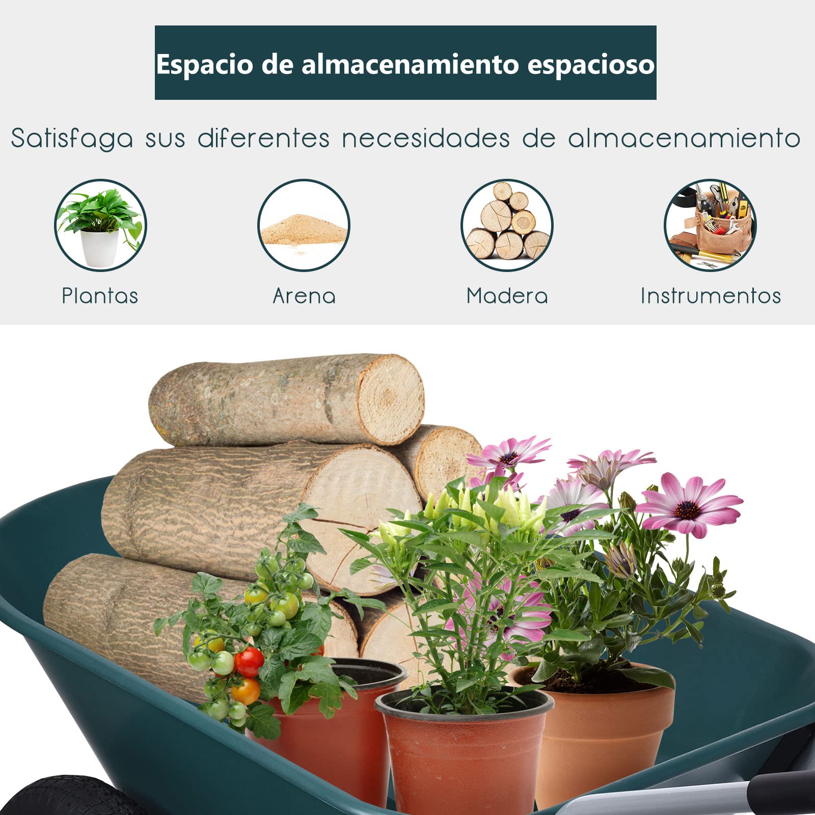 COSTWAY Carretilla con 2 Ruedas de Jardín, Carro Resistente con Estructura en Acero Robusto y Ruedas Neumáticas 35,5 cm, Gran Capacidad de Carga de 100 kg (Verde)