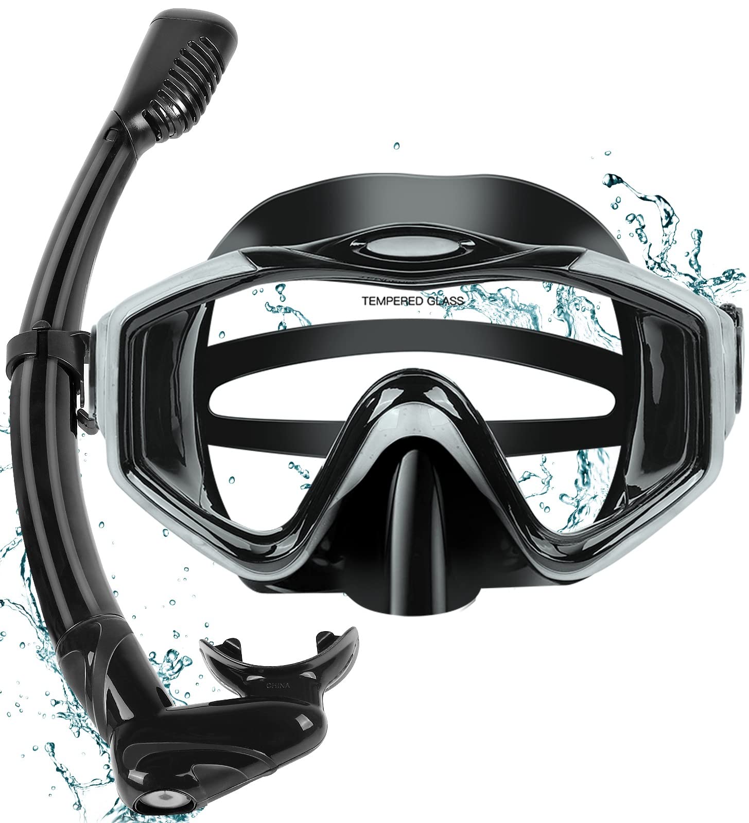 KUYOU Mask Fins Snorkeling Gear for Adults - Wide View Anti-Fog Mask, Full Dry Top Snorkel Gear Set