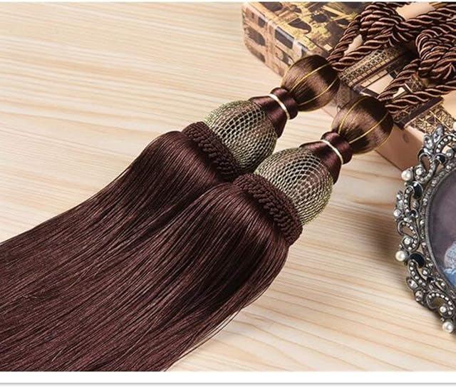 IHC Handmade Curtain Clips Rope Tie Band VS Lob Fring Tiebacks Europe Buckles Holdbacks Tassel Ball Rope/Set of 2 (Brown)