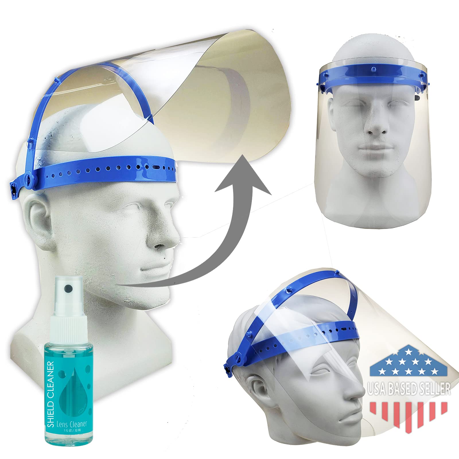 proSPORT 50 Pack Dark Blue Flip Up Face Shield Clear Transparent Mask Protection Against Spray Splash Adjustable Polished Frame