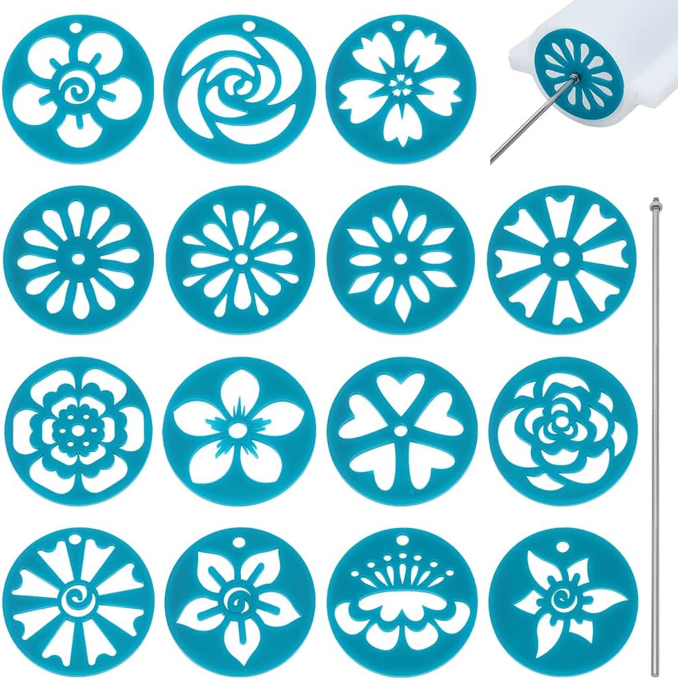 BENECREAT 15Pcs Set Acrylic Soap Mold Kaleidoscope Pull Through Mold Flower Shape Mold with Stainless Steel Stick for DIY Craft, Candle & Cake Decoration