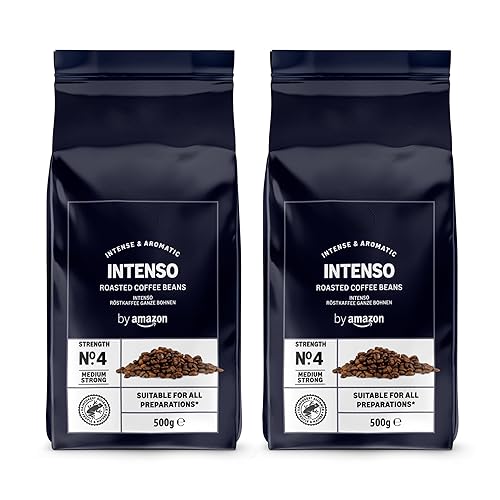 by Amazon Grains de Café Intenso, Torréfaction Légère, 1kg (2 paquets de 500g) – Certifiés Rainforest Alliance - Caffé Intenso - 500 g (Lot de 2)