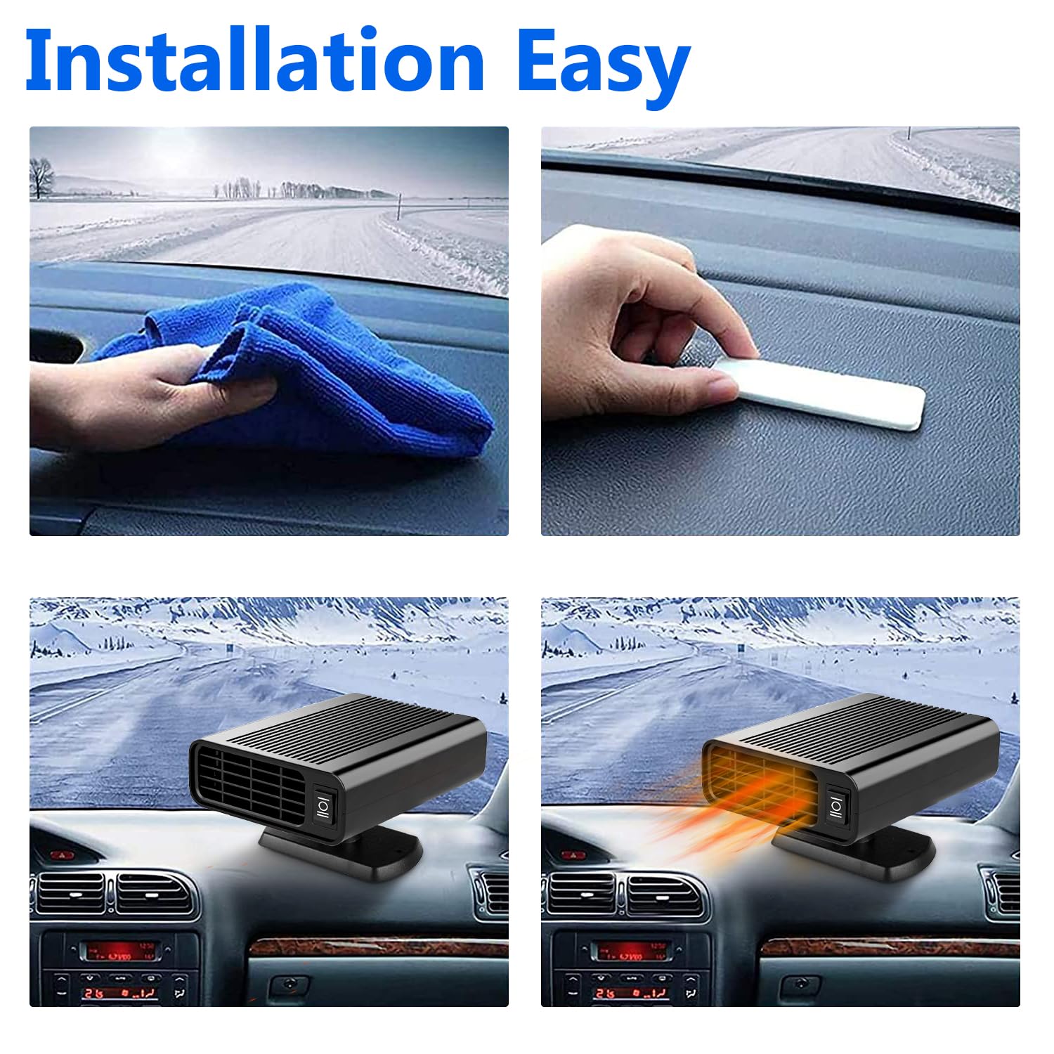 Leaflai Riscaldamento auto 12 V, anti-appannamento auto Demister 150 W, plug in accendisigari, riscaldamento 2 in 1, riscaldamento e raffreddamento del parabrezza