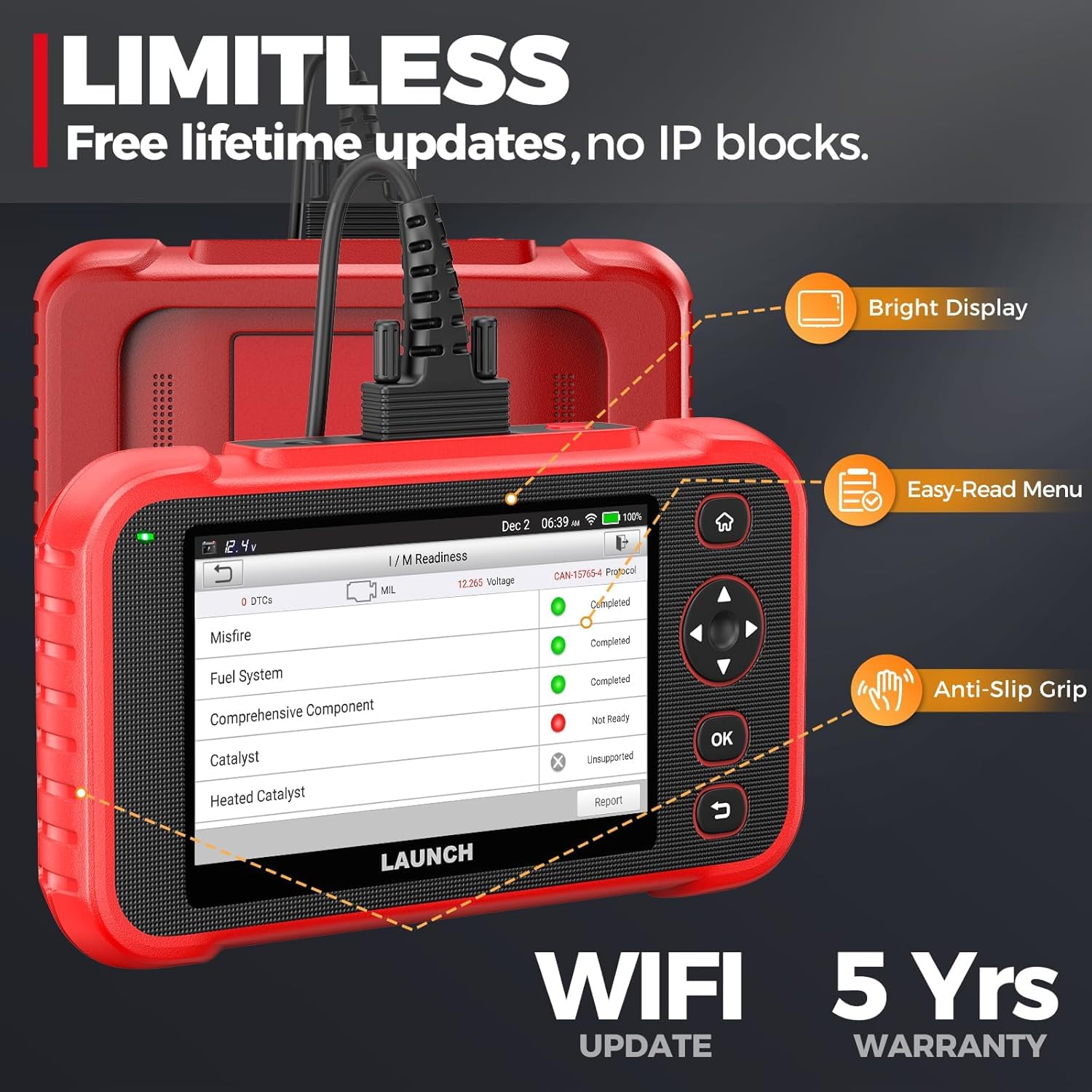 Launch CRP123I V2.0 OBD2 Diagnosegerät Auto, Auslesegerät Auto Check Engine/ABS/SRS/Getriebe Auto Diagnosegerät, Lebenslanges Kostenloses Update, Öl/Bremse/DPF/SAS/BMS/Drosselklappe Rese