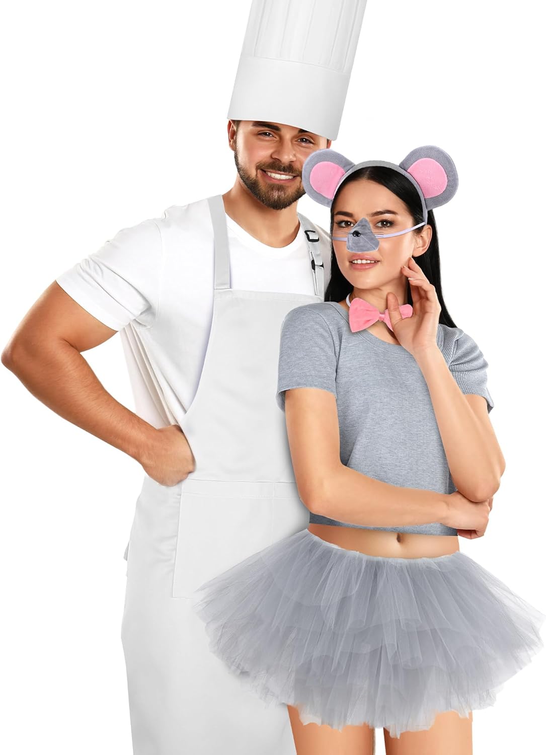 Hillban 10 Pcs Halloween Mouse Chef Couple Costume Accessories Tutu Skirt Chef Hat Apron for Halloween Cosplay Party - Image 5