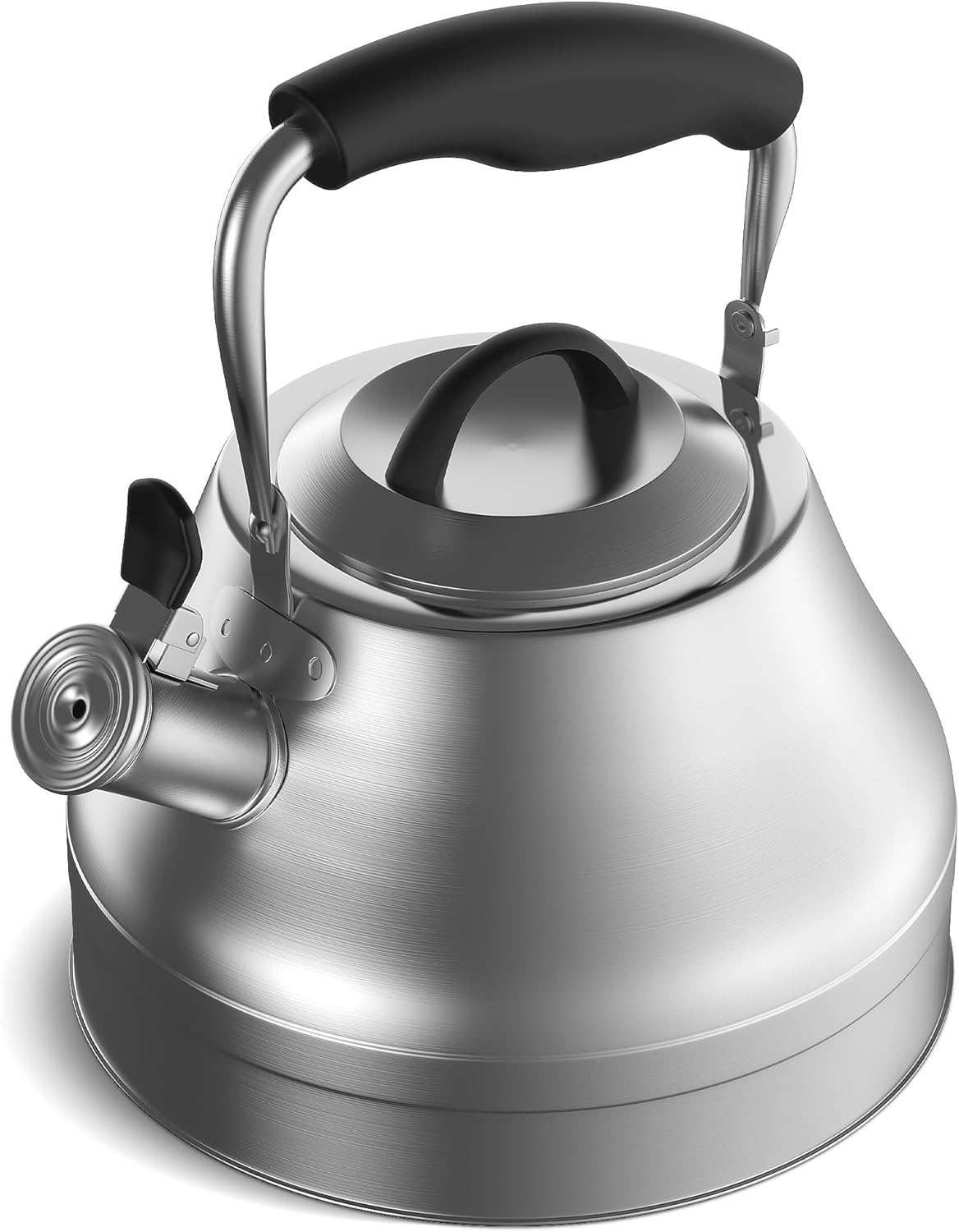Stovetop Whistling Tea Kettle – 2.4 QT Stainless Steel Teapot with Ergonomic Handle, Fast Heating for Gas, Electric & Induction Stoves – Satin Finish, Silver