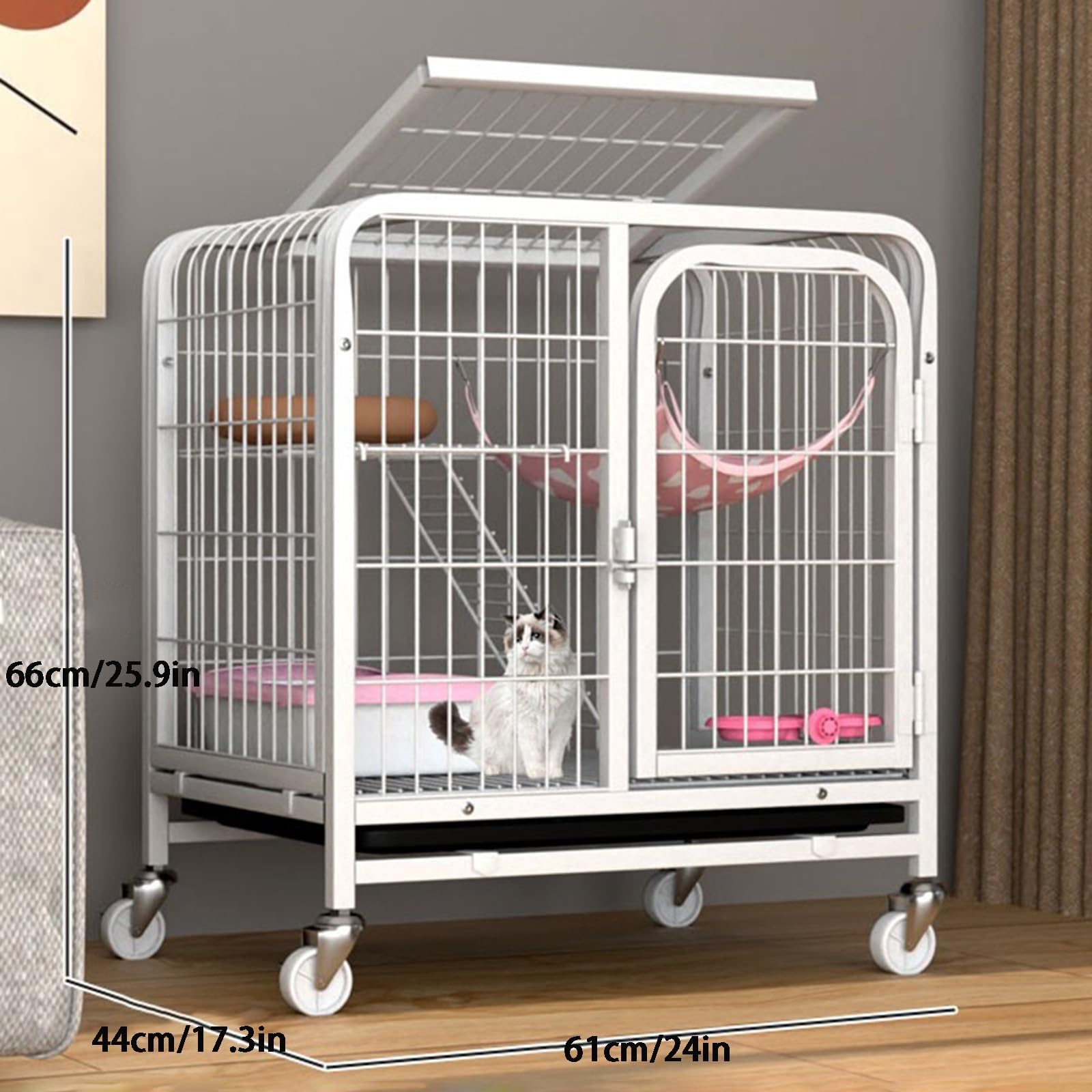 Gabbia per gatti da interni, design a doppia porta, lucernario e ripiano superiore, facile da pulire, con serratura paraurti – ideale per mantenere gli animali domestici al sicuro e al sicuro in casa