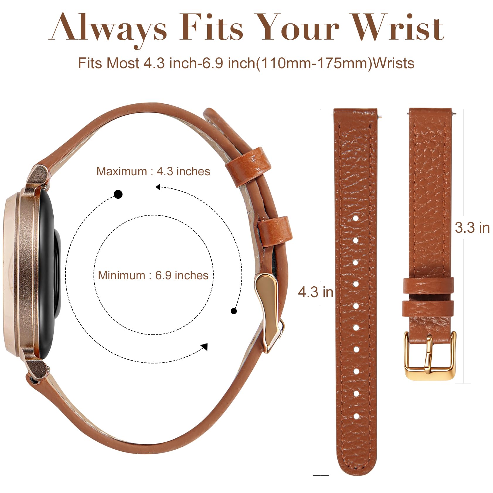 14mm Slim Leather Band Compatible with Garmin Garmin Lily 2/Lily 2 Classic/Active, Quick Release Thin Narrow Soft Strap for Women Men - 5