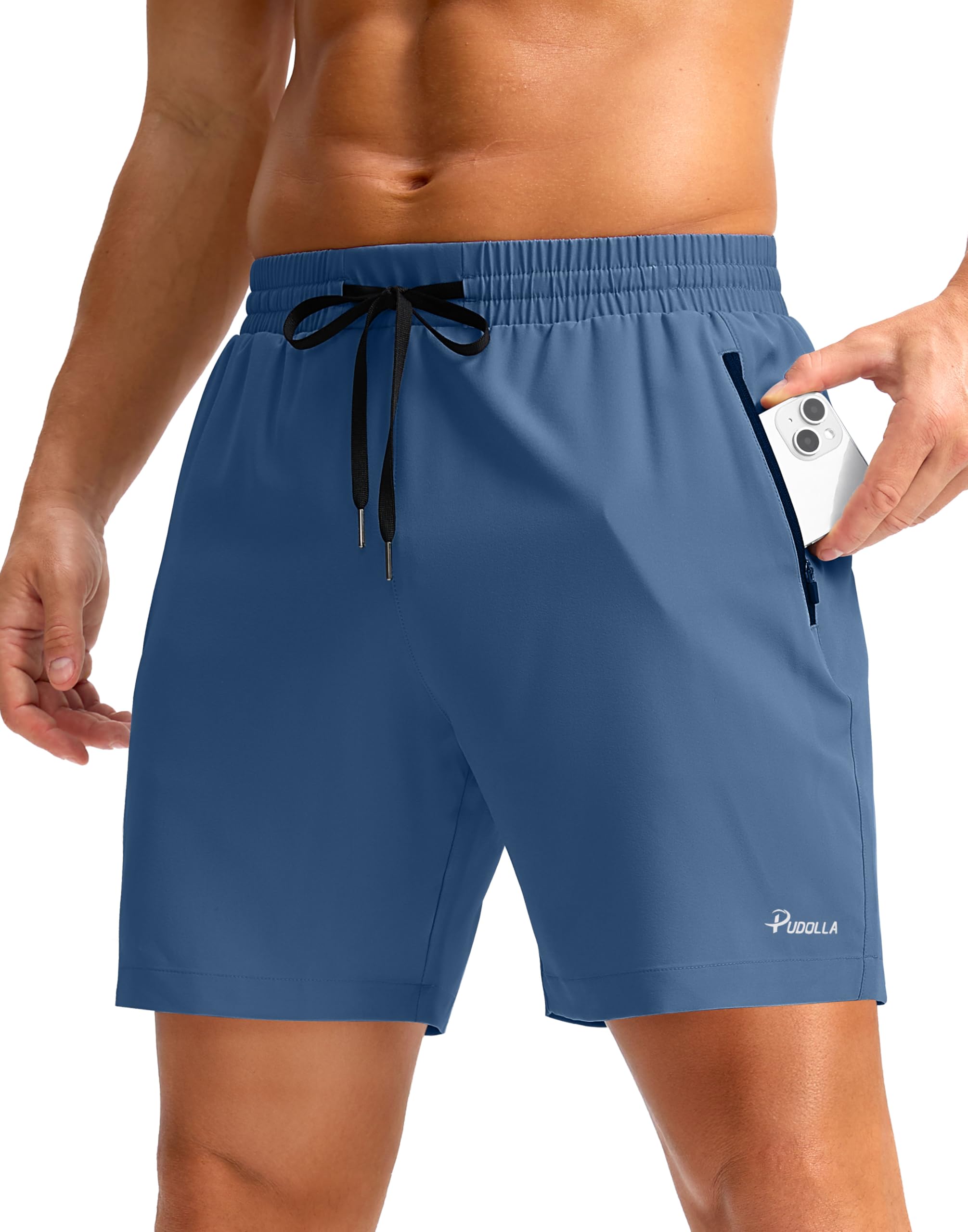 Pudolla Men's Running Gym Shorts with Zipper Pockets 5"/7"/ Lightweight Quick Dry Running Workout Athletic Short