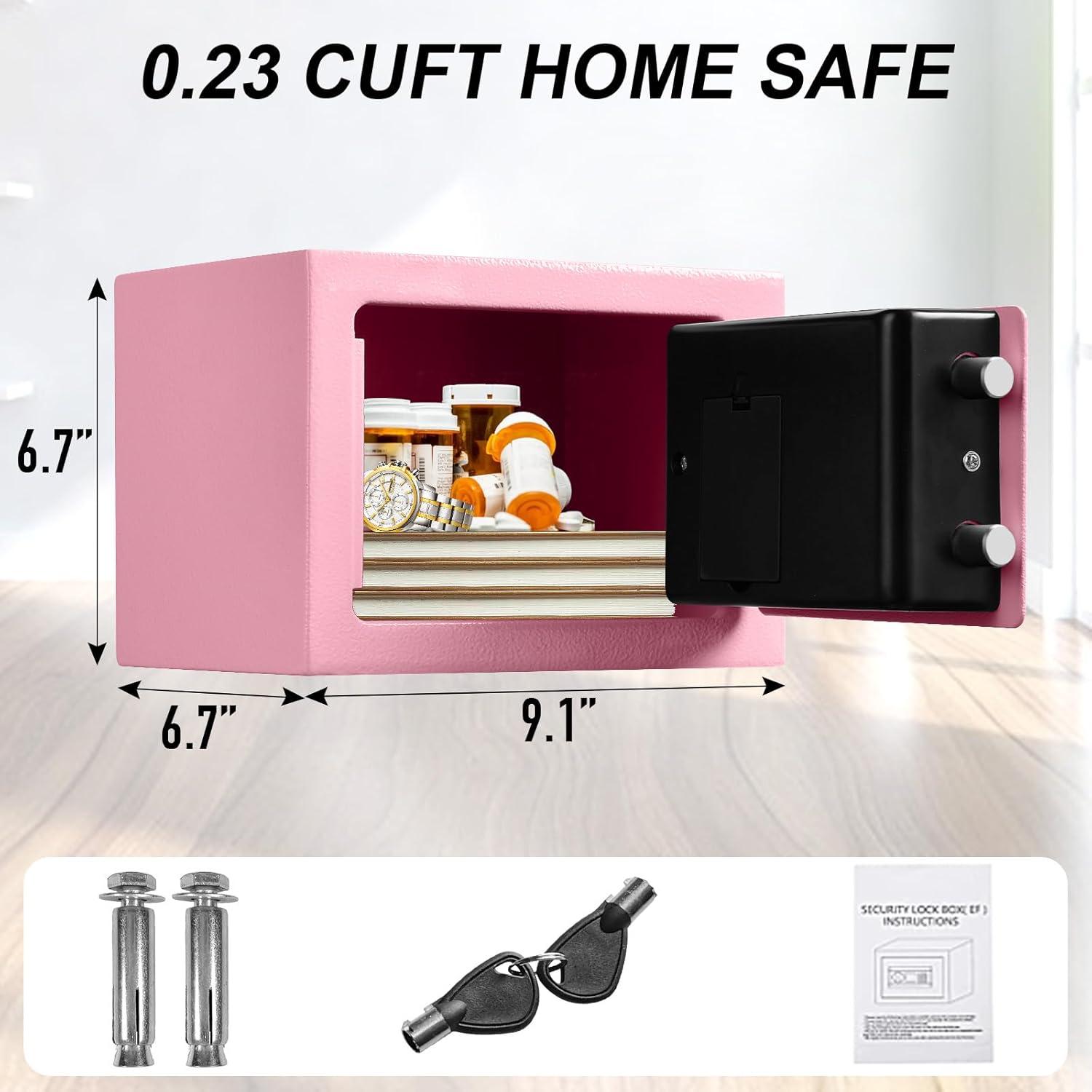 Tenamic Safe Storage Box 0.23 Cubic Feet Electronic Digital Security Box, Keypad Lock Box Cabinet Safes, Solid Alloy Steel Office Hotel Home Safe, Pink