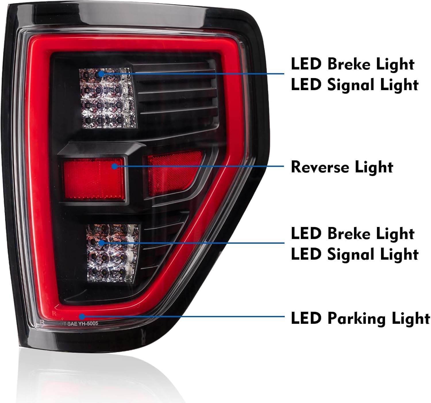 Ford F-150 2009-2014 LED Tail Lights Assembly with Signal/Runnning Light Clear Glass/transparentLamp Shade Matte Black Cover Left and Right Sides