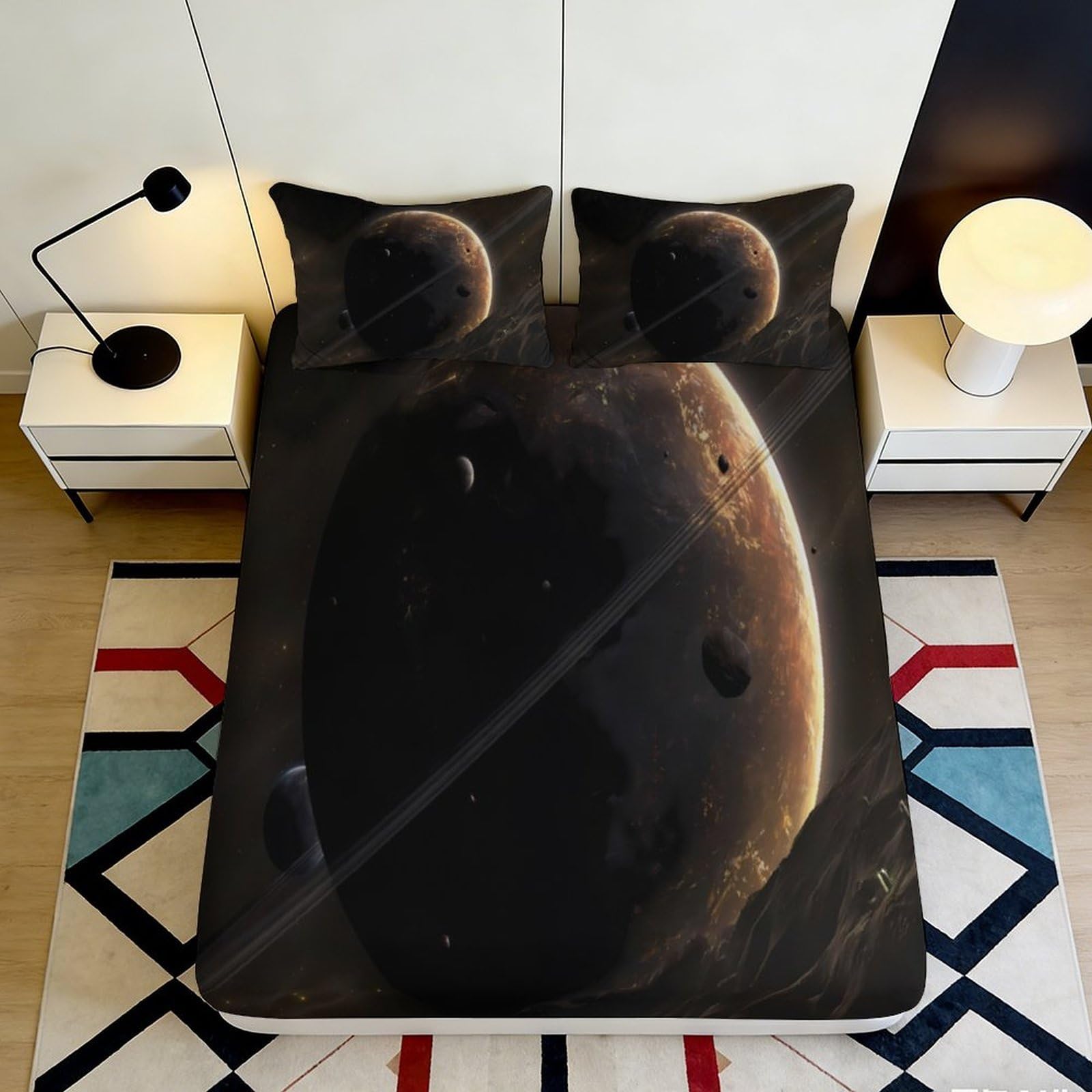 3D Printed Galaxy Planet Fitted Sheet Microfiber Soft Breathable Cosmic Nebula Mattress Cover Bedroom Decor 180x200x25cm