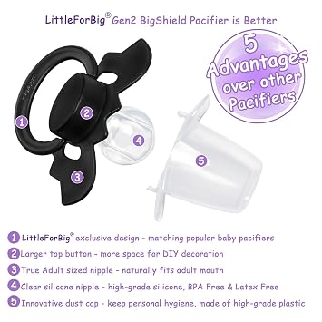 LittleForBig Bigshield Generation-II Adult Sized Pacifier - Baby Bat Pacifier Black