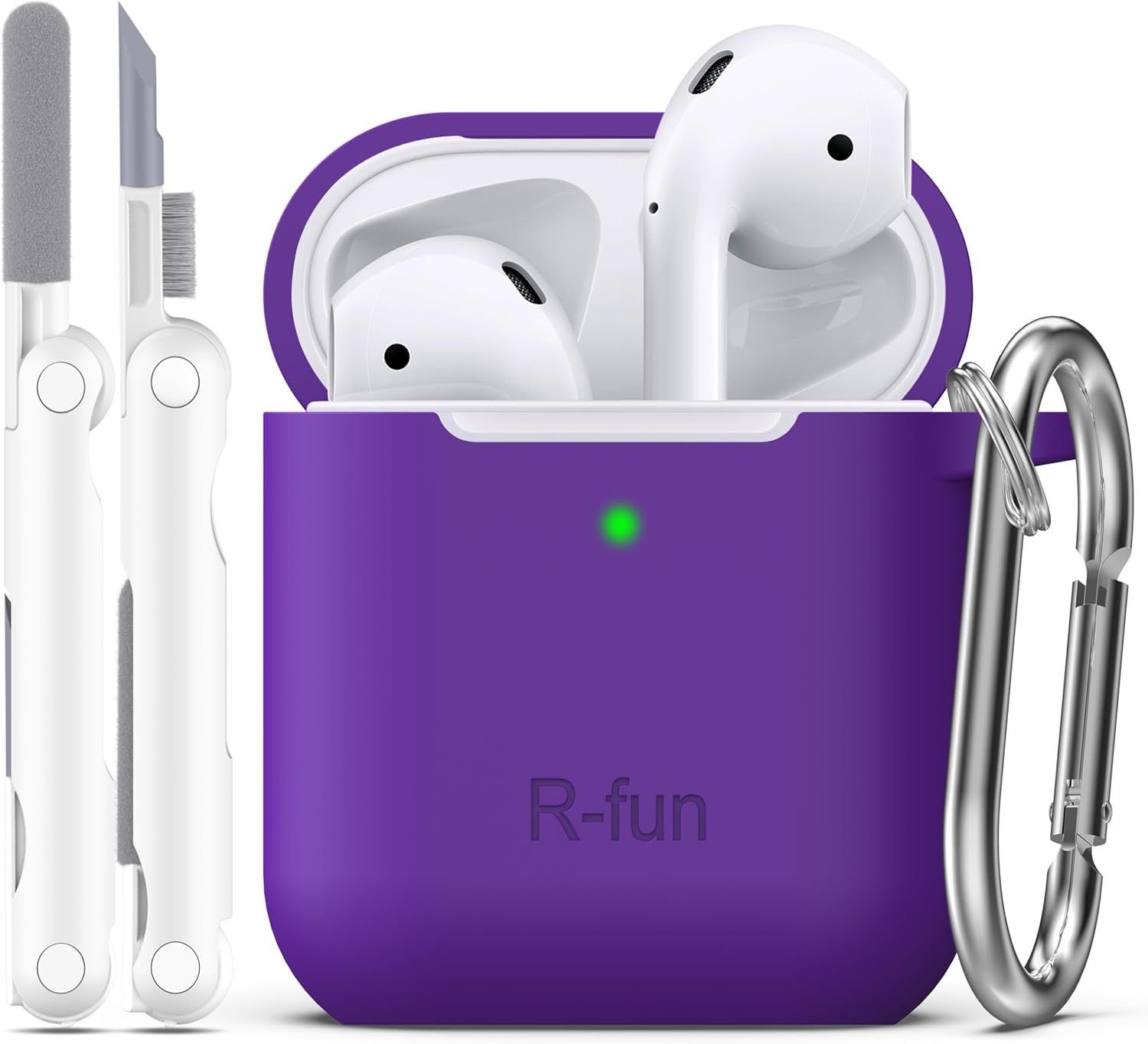 R-fun Compatible with AirPods Case Cover, Soft Silicone Protective Cover with Keychain for Women Men Compatible with Apple AirPods 2nd 1st Generation Charging Case, Front LED Visible,Purple