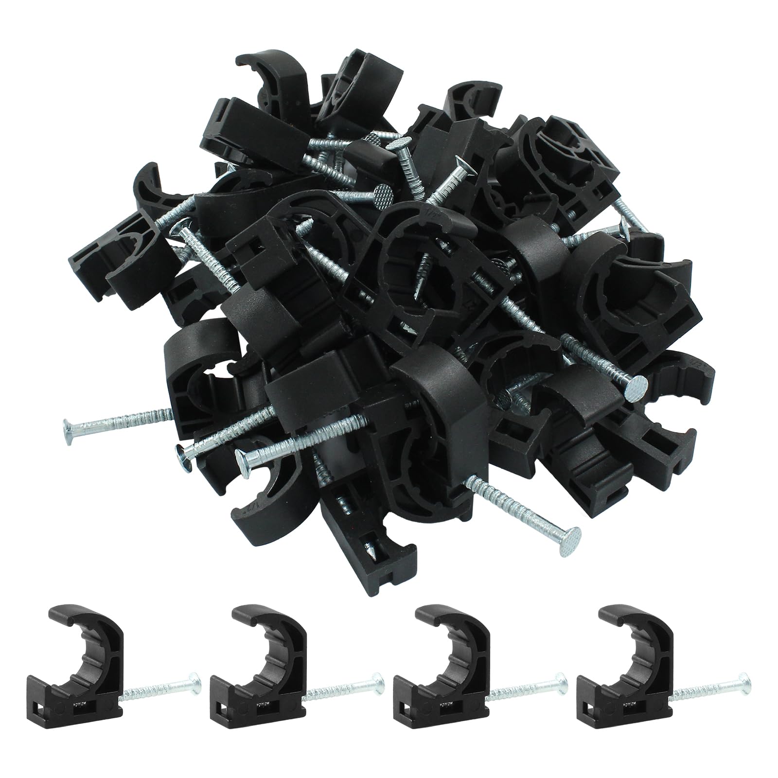 HARSKIYER 60 Pcs Half Clamp J-Hook with Nail, 1/2 Inch Pex Pipe Clamps Pex Hangers for Pex Tubing Pipe Support, Black Pex Line Clamps Pex Fasteners