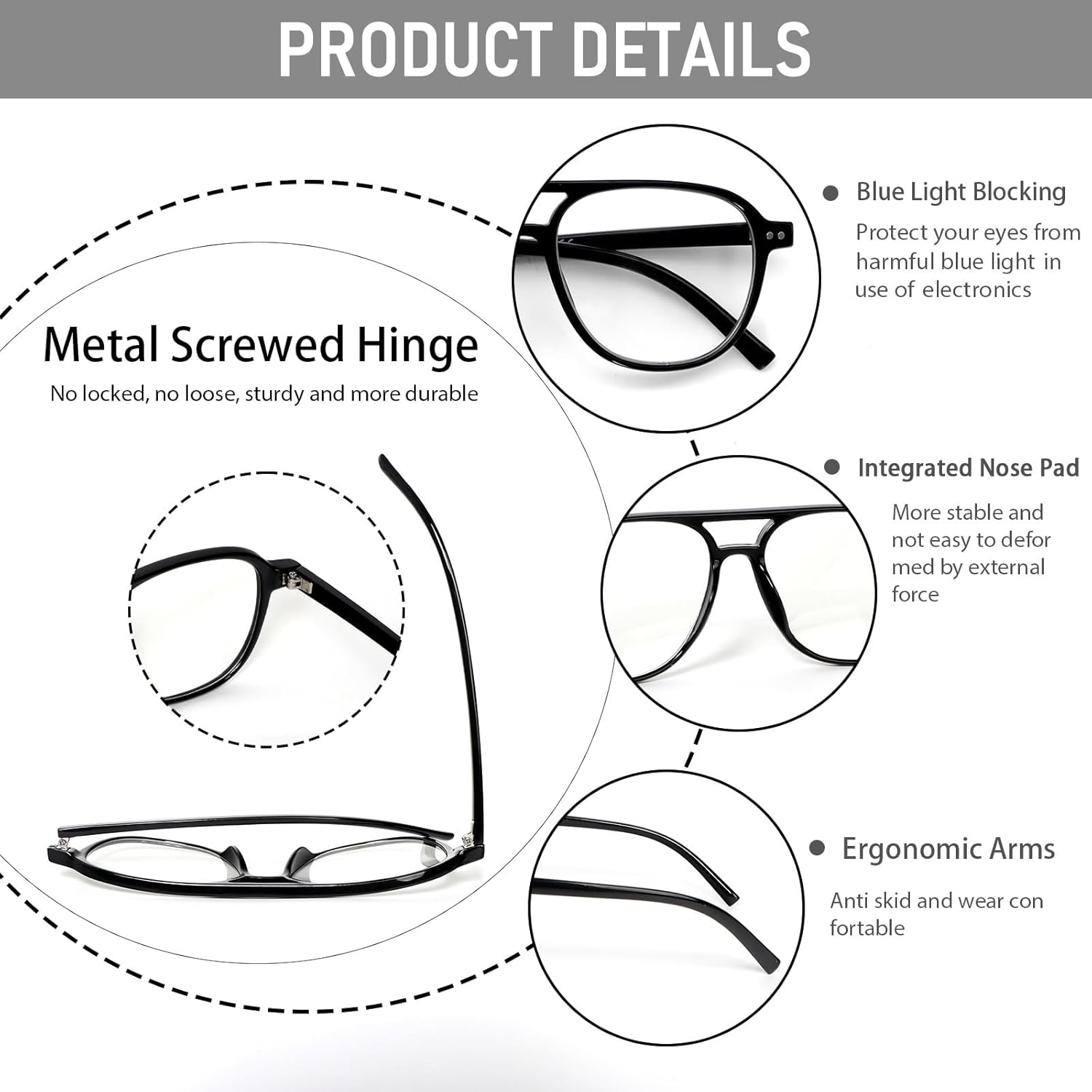 DXYXYO 3 Pack Aviator Reading Glasses for Women Men, Classic Pilot Blue Light Blocking Readers - Image 5