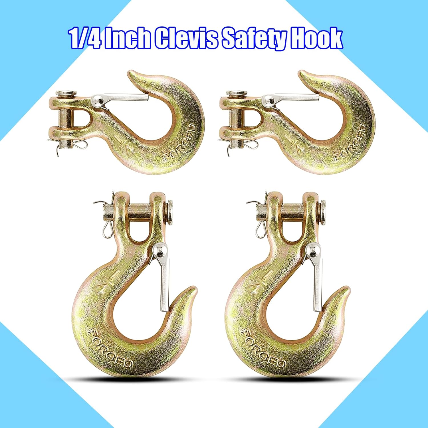 4 Pack of 1/4" Forged Grade 70 Slip Hooks with Safety Latch, Heavy Duty Tow Hooks for Truck, Trailer, Lifting Machinery, Rigging, Fishing Boat and Crane,1,2600 Lbs Capacity - Image 4