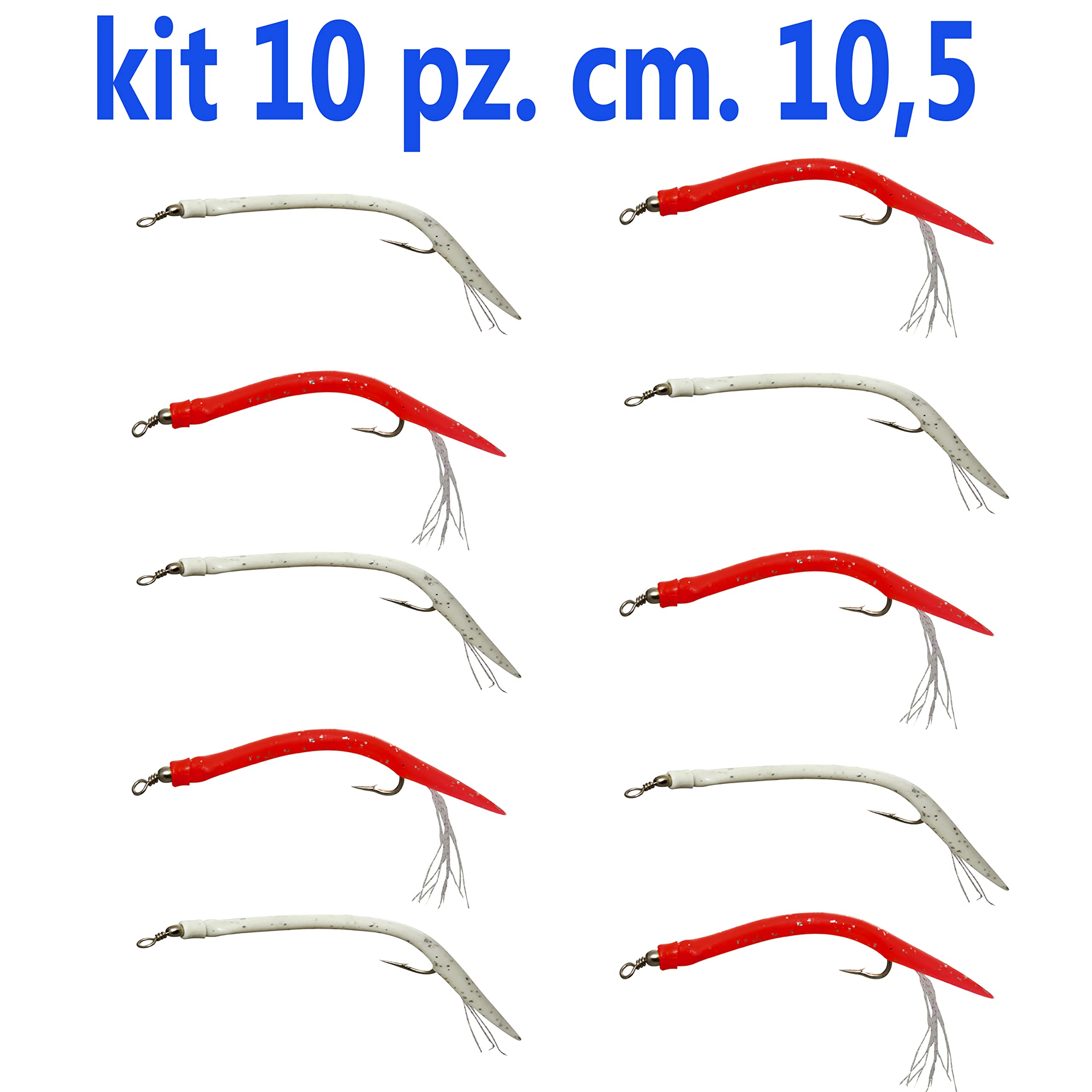 Esca Pesca Traina Artificiale Spinning Mare Serra Spigola Gomma Con Amo KIT 10 PZ