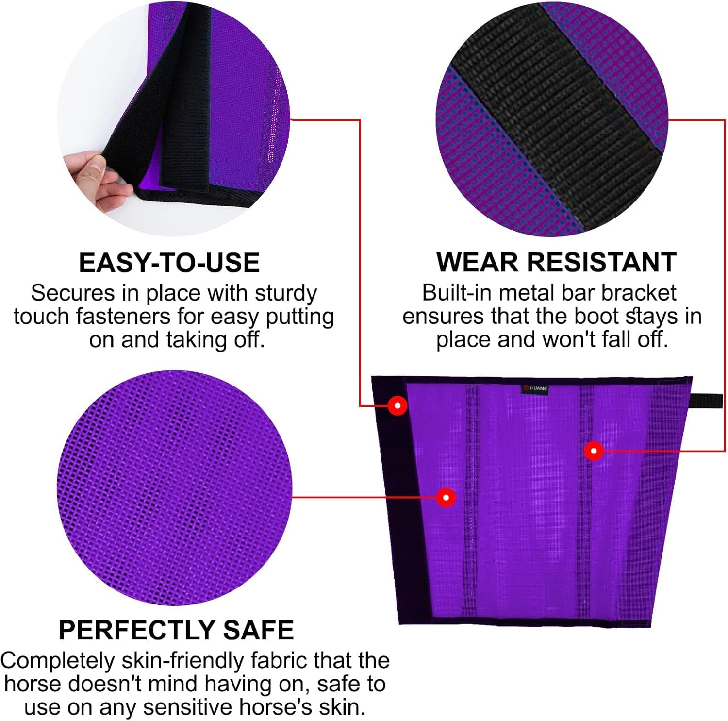 Fly Boots for Horses Set of 8 Breathable Mesh Design Protection from Insect Pests for Reduce Stomping, Hoof Damage & Leg Fatigue (Purple-Orange, Large)