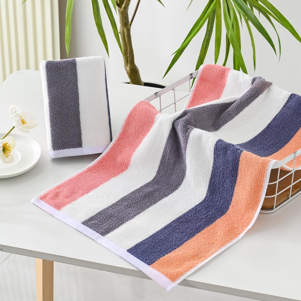 YiLUOMO Pink Striped Pattern Design Hand Towels 100% Cotton Highly Absorbent Soft Decorative Hand Towel Set of 2 for Bathroom 13 x 29 Inch