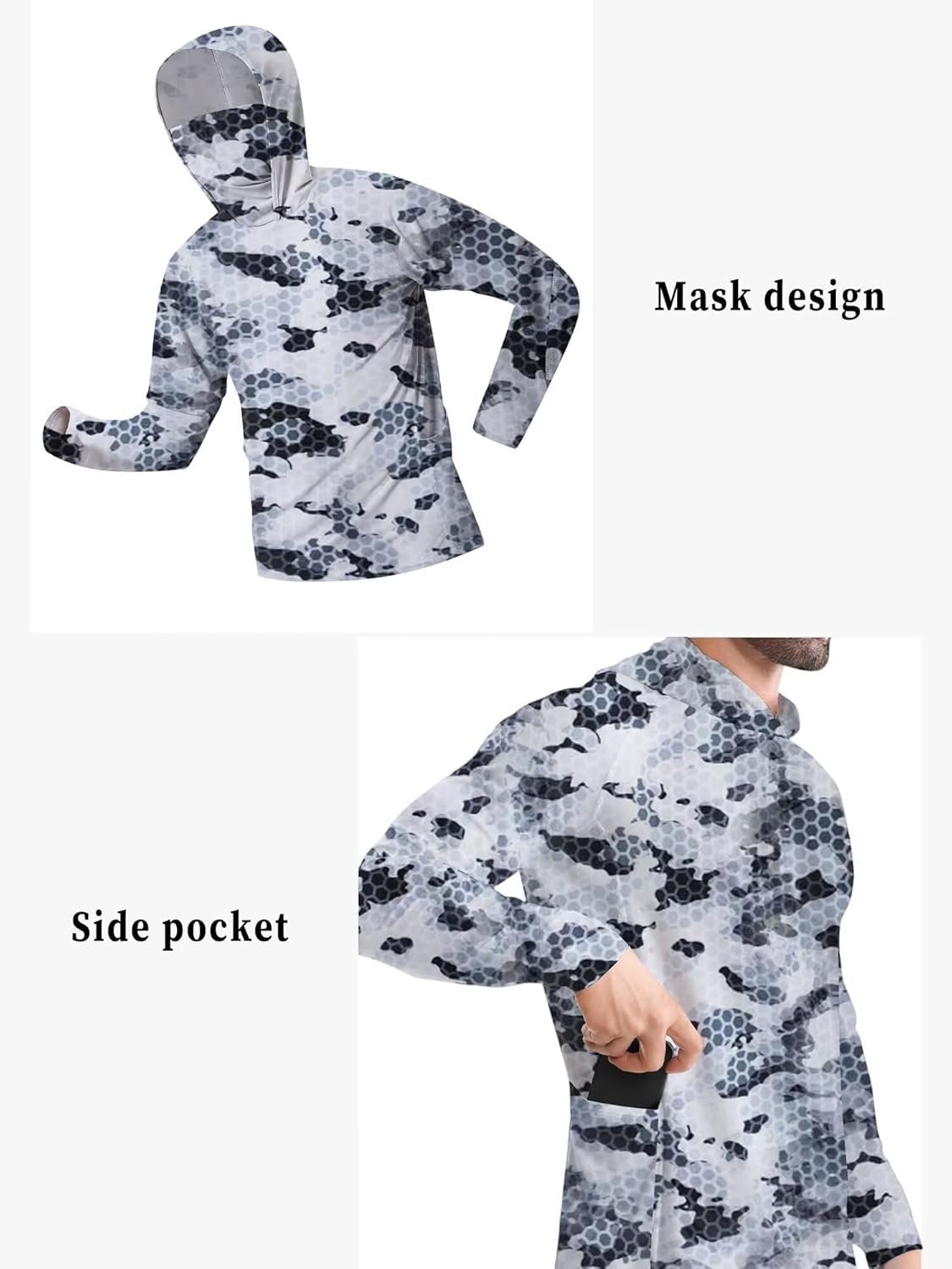 Cromoncent UPF 50+ Long Sleeve UV SPF Fishing Men's Sun Protection Hoodie Shirt Lightweight Shirts with Mask Rash Guard - Image 5