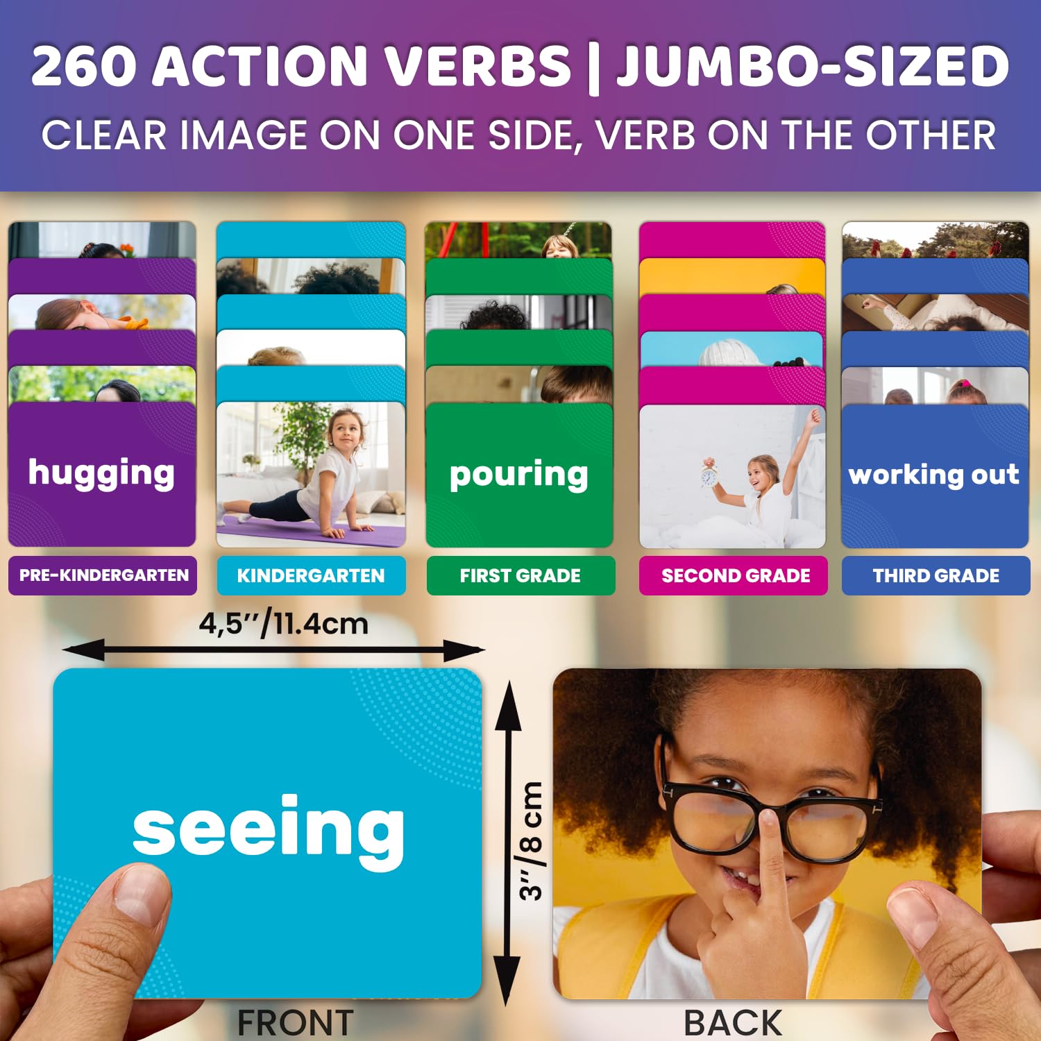 QUOKKA 260 Action Verbs Flash Cards for Speech Therapy Materials ESL Teaching Educational Vocabulary Builder with Realistic Images for Kids Adults Picture Cards for Speech and Cognitive Learning - Image 3