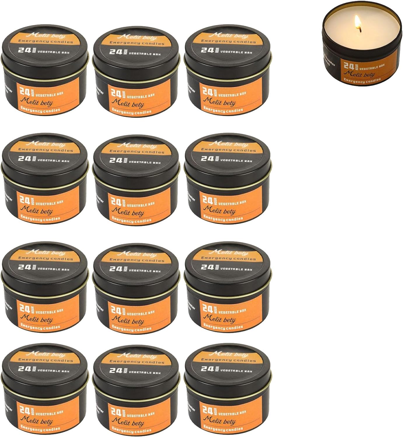 12 Pcs Emergency Candle Bulk, 24 Hours Long Burning Survival Soy Wax Candles for Power Outages Survival Outdoor Activities,Jar Candle for Emergency Winter Storm Hunting Camp Essentials (Black)