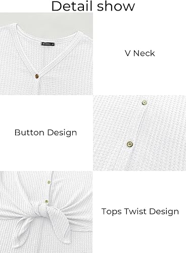 Miniatura 6 de MIHOLL - Camisa estilo blusón suelto para mujer, manga corta, con cuello en V, abotonada al frente, con nudo frontal, informal