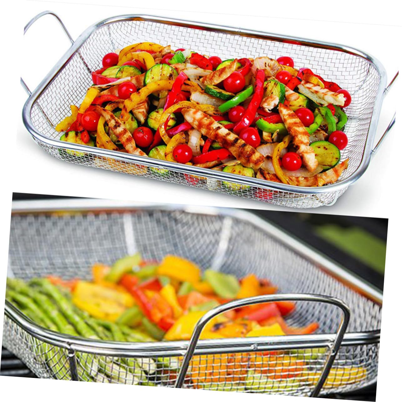 Cestello Barbecue in Acciaio Inox Argento, Drenante e Portatile | Barbecue, Struttura Multifunzione, Finitura Argento, Adatto a Amici e Colleghi, Uso Pratico All'aperto
