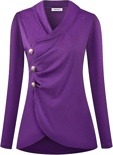 AxByCzD Womens Dressy Casual Tops Long Sleeve V Neck Side Ru
