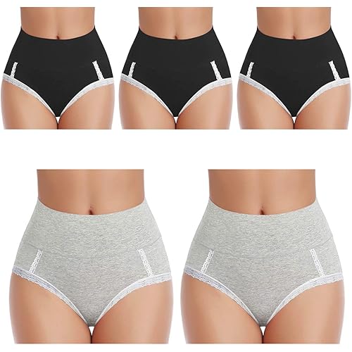 Cotton High Waisted Womens Underwear Soft Underwear for Women Breathable No Ride Up Panties No Muffin Briefs 5-Pack
